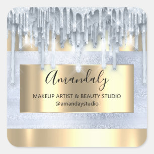Make-up Beauty Glitter Goud Lijst Boutique Blauw Vierkante Sticker