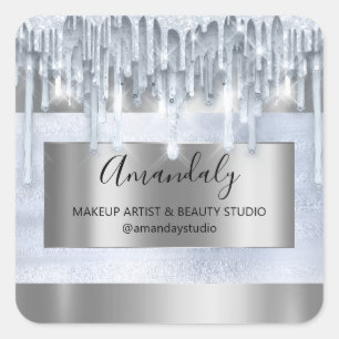 Make-up Beauty Glitter Silver Lijst Boutique Blauw Vierkante Sticker