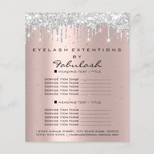 Make-up Beauty Salon Roze Glitter Flyer Grijs Drup (Voorkant)