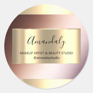 Make-up Beauty Shop Lijst Gouden Favor Blauw Roos Ronde Sticker