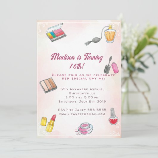 make up birthday kaart (Staand voorkant)