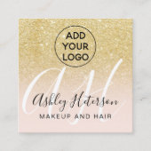 Make-up blush chic goud glitter logo monogram vierkante visitekaartje (Voorkant)