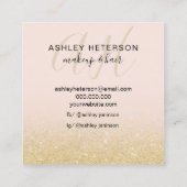 Make-up blush chic goud glitter logo monogram vierkante visitekaartje (Achterkant)