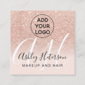 Make-up blush roos gouden glitter logo monogram vierkante visitekaartje (Voorkant)