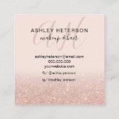 Make-up blush roos gouden glitter logo monogram vierkante visitekaartje (Achterkant)