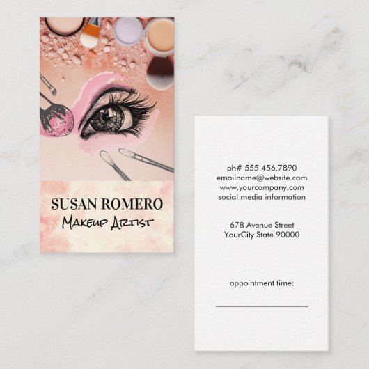 Make-up borstels en foundation | Oogwimpers Afsprakenkaartje (Voorkant / Achterkant)