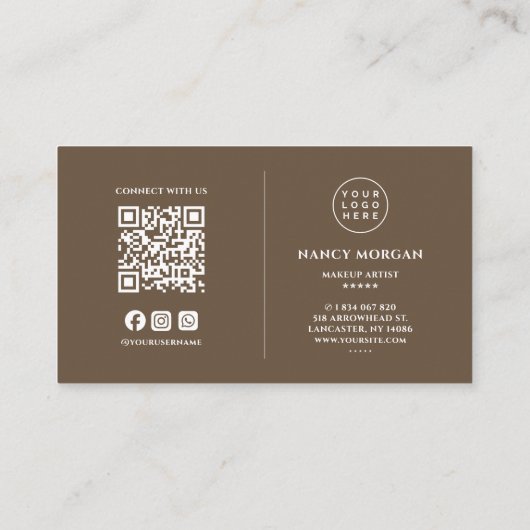 Make-up Bruin Monogram QR Code Logo Visitekaartje (Achterkant)