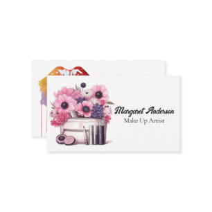Make-up cosmetica borstels en bloemen visitekaartje