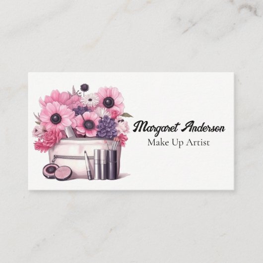 Make-up cosmetica borstels en bloemen visitekaartje (Voorkant)
