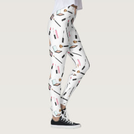 Make-up Cosmetica Patroon Op Witte Achtergrond Leggings