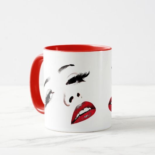 Make-up donkere ogen rode lippen vrouwen gezicht k mok (Voorkant links)