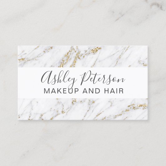 Make-up elegante typografie goud glitter marmer visitekaartje (Voorkant)