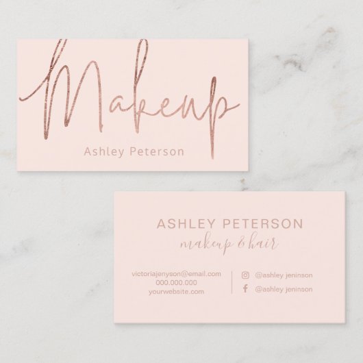 Make-up elegante typografie roos goud blush roze visitekaartje (Voorkant / Achterkant)