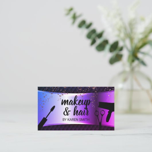 Make-up en haar | Paarse Metallic Banner Mesh Afsprakenkaartje (Staand voorkant)