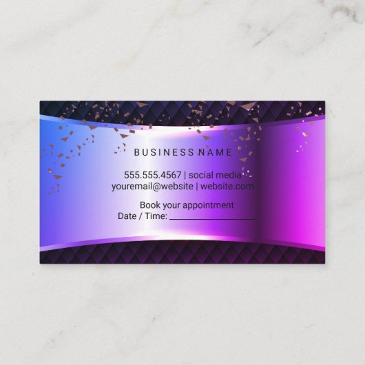 Make-up en haar | Paarse Metallic Banner Mesh Afsprakenkaartje (Achterkant)