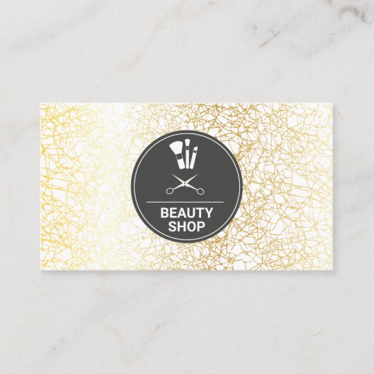 Make-up en haarpictogram | Gouden Textuur Achtergr Visitekaartje (Voorkant)