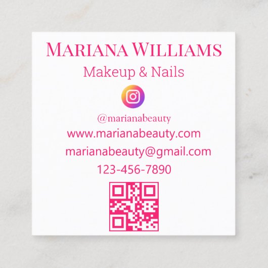 Make-up en nagels foto minimaal roze script QR-cod Vierkante Visitekaartje (Achterkant)