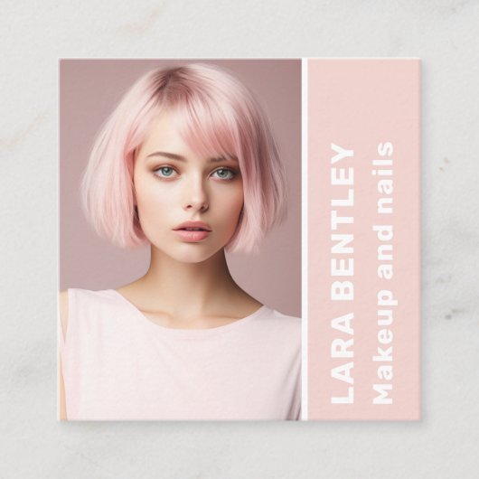 Make-up en nagels sociale media QR-code Vierkante Visitekaartje (Voorkant)