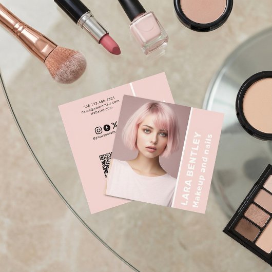 Make-up en nagels sociale media QR-code Vierkante Visitekaartje