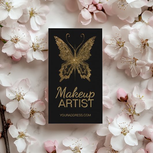Make-up Glitter Faux Gold Foil Butterfly Black Visitekaartje