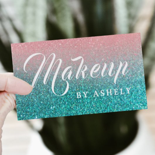 Make-up glitter turquoise visitekaartje