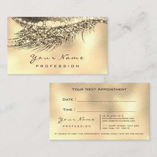 Make-up Gold Glitter Lashes Marmer Afspraakkaart Afsprakenkaartje (Voorkant / Achterkant)