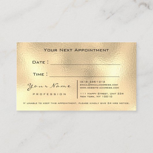 Make-up Gold Glitter Lashes Marmer Afspraakkaart Afsprakenkaartje (Achterkant)