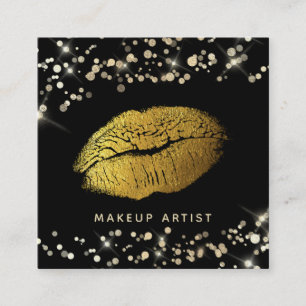 ** Make-up Gold Glitter Lips Gold Confetti Vierkante Visitekaartje