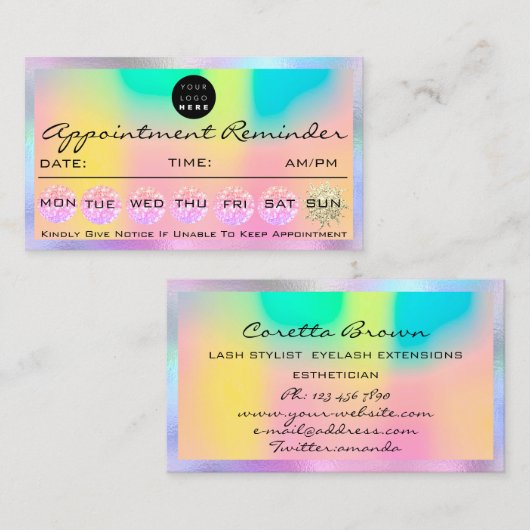 Make-up Haar Afspraak Herinnering Holograaf Logo Visitekaartje (Voorkant / Achterkant)