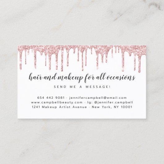 Make-up haar elegante glam blush roze glitter drup visitekaartje (Achterkant)