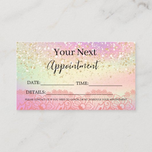 Make-up Haar Pastel Holografische Glitter Afspraak Afsprakenkaartje (Achterkant)