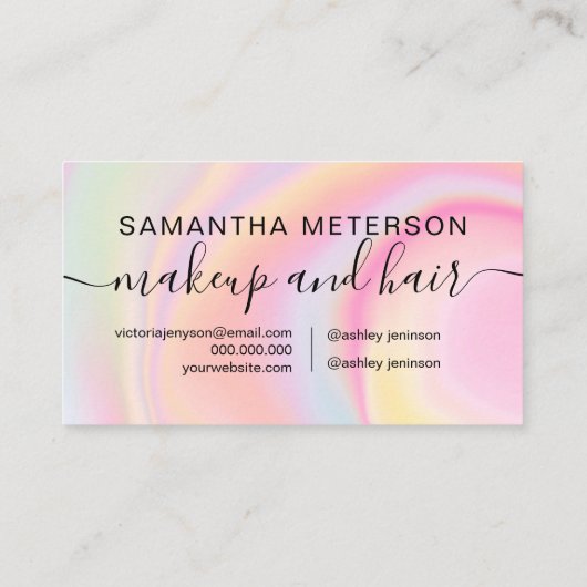 Make-up haar roze girly regenboog eenhoorn marmer afsprakenkaartje (Achterkant)