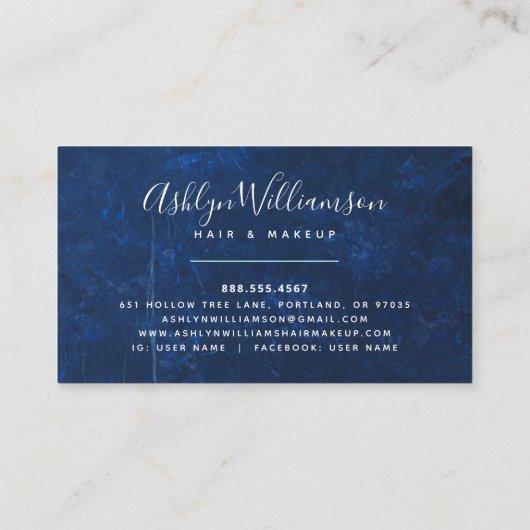 Make-up haar salon marmer waterverf blauw zilver klantenkaartje (Achterkant)