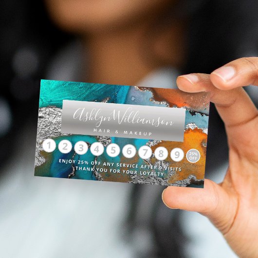 Make-up haar salon marmer waterverf blauw zilver klantenkaartje