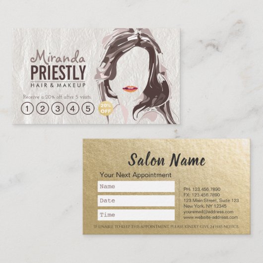 Make-up Haar Schoonheid Salon Loyaliteit Punch Afs Afsprakenkaartje (Voorkant / Achterkant)