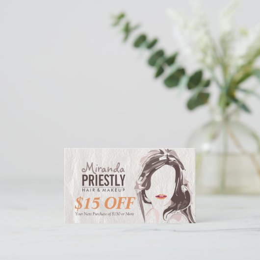 Make-up Haar Stylist Schoonheid Salon Kortingsbon Afsprakenkaartje (Staand voorkant)