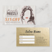 Make-up Haar Stylist Schoonheid Salon Kortingsbon Afsprakenkaartje (Voorkant / Achterkant)