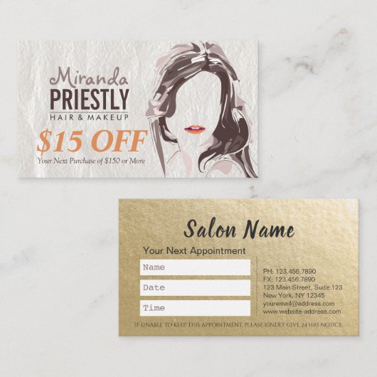 Make-up Haar Stylist Schoonheid Salon Kortingsbon Afsprakenkaartje (Voorkant / Achterkant)