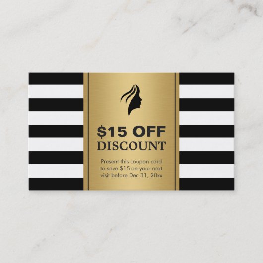 Make-up Hair Salon Coupon Goud Zwart Wit Strepen (Voorkant)
