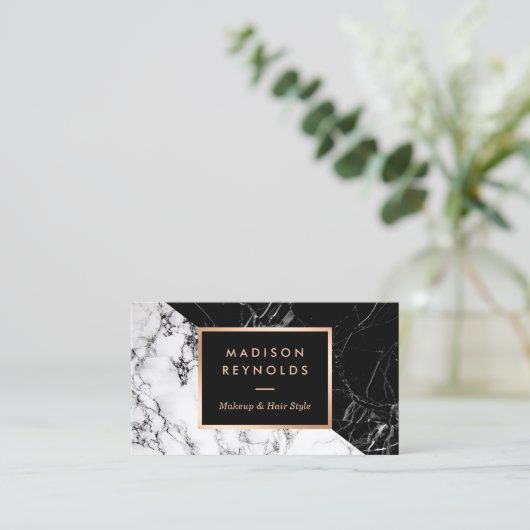 Make-up & Hair Salon Zwart Wit Marmer Afspraak Afsprakenkaartje (Staand voorkant)