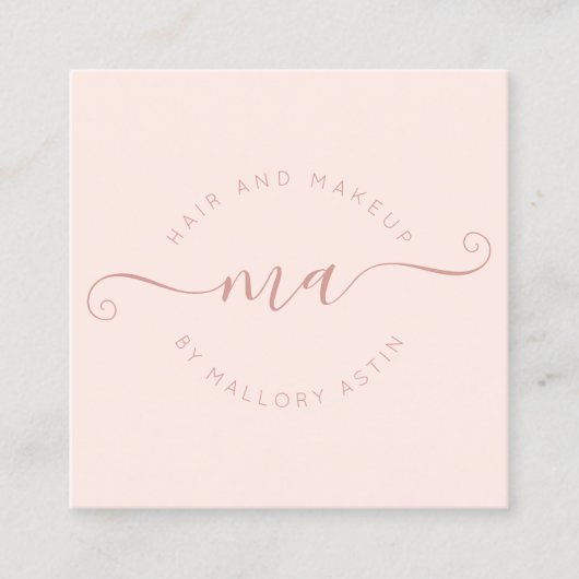 Make-up initialen logo modern blush roze minimalis vierkante visitekaartje (Voorkant)