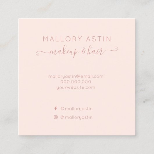 Make-up initialen logo modern blush roze minimalis vierkante visitekaartje (Achterkant)
