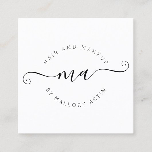 Make-up initialen logo modern zwart wit minimalist vierkante visitekaartje (Voorkant)