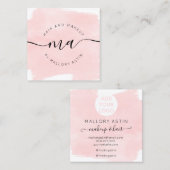Make-up initialen logo moderne roze waterverf vierkante visitekaartje (Voorkant / Achterkant)