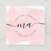 Make-up initialen logo moderne roze waterverf vierkante visitekaartje (Voorkant)