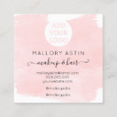 Make-up initialen logo moderne roze waterverf vierkante visitekaartje (Achterkant)