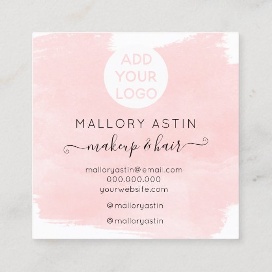 Make-up initialen logo moderne roze waterverf vierkante visitekaartje (Achterkant)