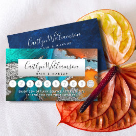 Make-up kapsalon zilveren blauw marmer waterverf klantenkaartje