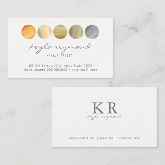 Make-up kleuren palet / make-up artiest visitekaartje (Voorkant / Achterkant)