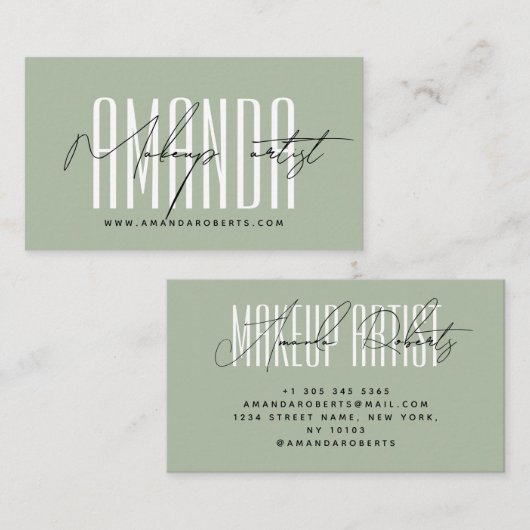 Make-up kunstenaar moderne typografie script sage  visitekaartje (Voorkant / Achterkant)